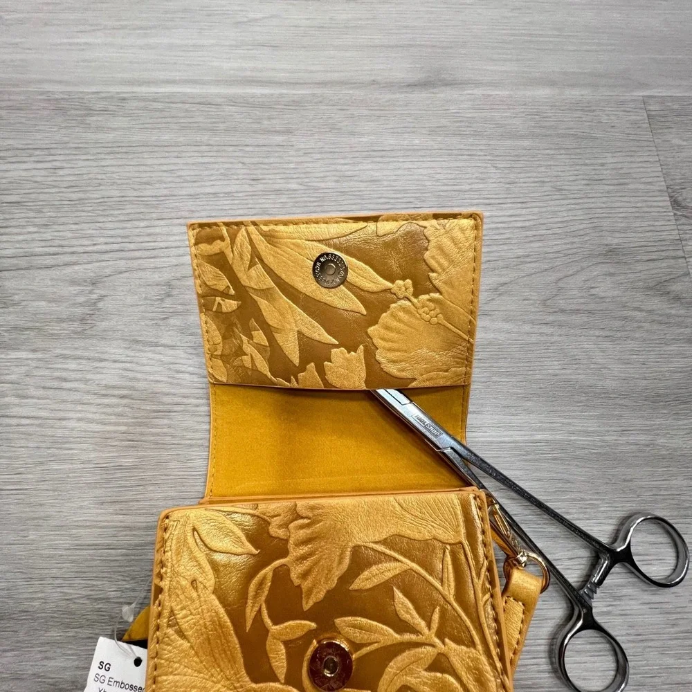 SG Embossed‎ Floral Xbody Phone Screen Goldenrod Vegan Leather Pouch Bag NWT